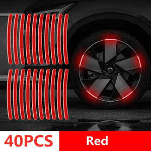 Planet Gates 40pcs red tyre Car Wheel Hub Reflective Stripes Door Handle Safety Warning Sticker Car Rear Warning Tape Automobile Sticker Exterior Accessorie