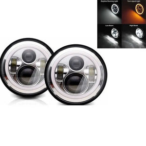 Planet Gates 40w Halo Chrome 2x Car 7 Inch Led Headlight Hi/Low H4 Halo Angle Eyes DRL For Jeep JK TJ OffRoad Defender Hummer 4x4 Suzuki Samurai Headlamp