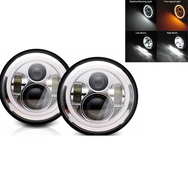 Planet Gates 40w Halo Chrome 2x Car 7 Inch Led Headlight Hi/Low H4 Halo Angle Eyes DRL For Jeep JK TJ OffRoad Defender Hummer 4x4 Suzuki Samurai Headlamp