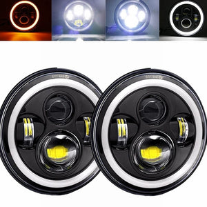 Planet Gates 40w Halo light Black 2x Car 7 Inch Led Headlight Hi/Low H4 Halo Angle Eyes DRL For Jeep JK TJ OffRoad Defender Hummer 4x4 Suzuki Samurai Headlamp