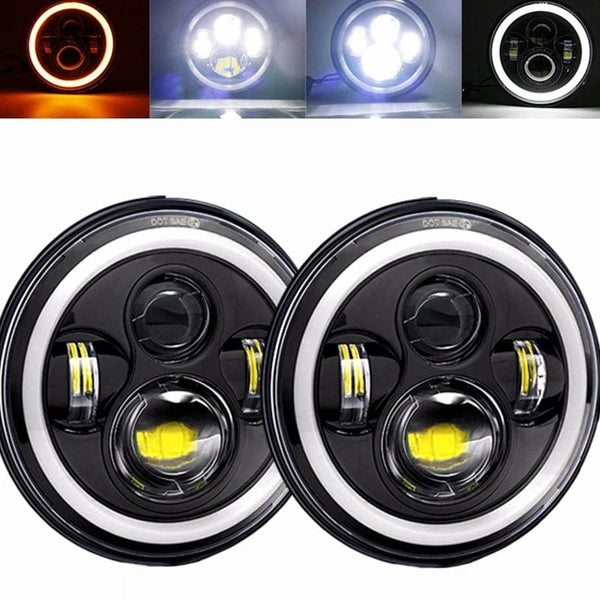 Planet Gates 40w Halo light Black 2x Car 7 Inch Led Headlight Hi/Low H4 Halo Angle Eyes DRL For Jeep JK TJ OffRoad Defender Hummer 4x4 Suzuki Samurai Headlamp