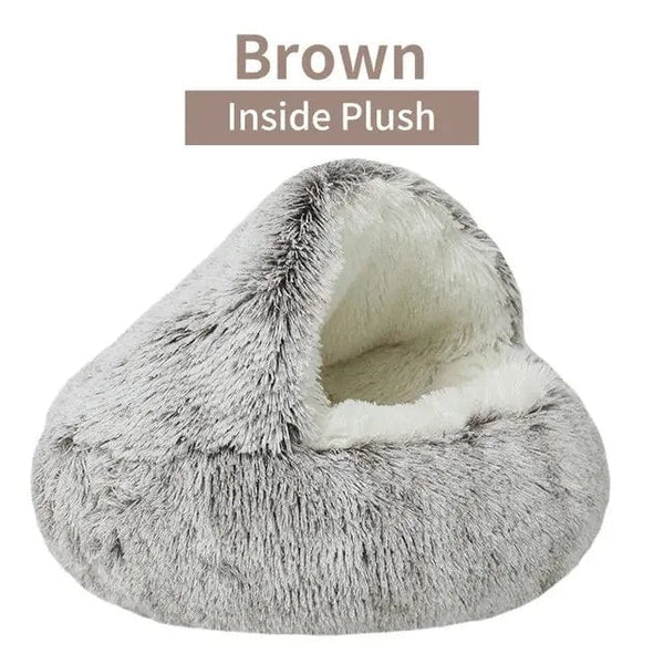 Planet Gates 40x40cm / Brown-Inside Plush Soft Plush Pet Bed with Cover Round Cat Bed Pet Mattress Warm Cat Dog 2 in 1 Sleeping Nest Cave for Small Dogs