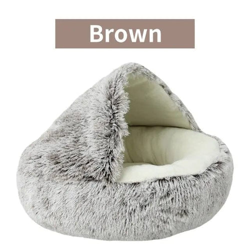 Planet Gates 40x40cm / Brown Soft Plush Pet Bed with Cover Round Cat Bed Pet Mattress Warm Cat Dog 2 in 1 Sleeping Nest Cave for Small Dogs