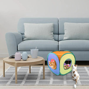 Planet Gates 40x40cm / Rainbow-colored Fun Cat Tunnels Inside Foldable Cube Cat Tent Kitten Toy Tent House Interesting Pet Tunnel Toy Small Dog Playing Training
