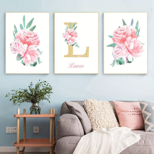 Planet Gates 40x60cmX3pcs/15.7x23.6inX3pcs 3pcs/set Personalized And Customized Name And Letter Poster, Custom Name Print Canvas Painting Wall Art, Birthday Gift, Living Room Bedroom Home Decoration, No Frame Christmas Gift Mother's Day gift