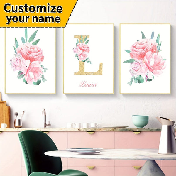 Planet Gates 40x60cmX3pcs/15.7x23.6inX3pcs 3pcs/set Personalized And Customized Name And Letter Poster, Custom Name Print Canvas Painting Wall Art, Birthday Gift, Living Room Bedroom Home Decoration, No Frame Christmas Gift Mother's Day gift