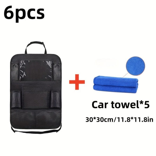 Planet Gates 41*61cm / Black Car Backrest Storage Bag + 5pcs Towels Upgrade Your Car With This Premium Car Seat Back Storage Bag - Anti-Kick Pad Included!