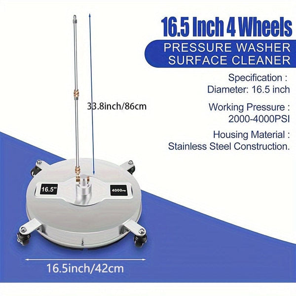 Planet Gates 41.91cm Surface Cleaner + Accessories 1pc, High Pressure Cleaning Machine Surface Cleaner, 41.91cm Stainless Steel Floor Washer, 1/4-inch Quick Connect