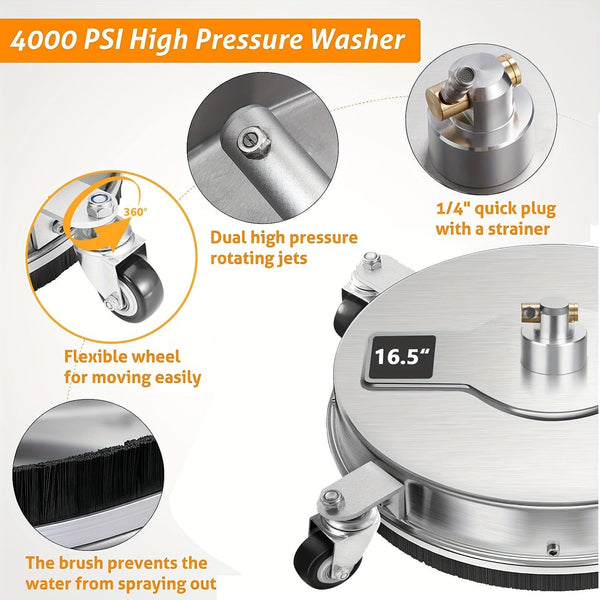 Planet Gates 41.91cm Surface Cleaner + Accessories 1pc, High Pressure Cleaning Machine Surface Cleaner, 41.91cm Stainless Steel Floor Washer, 1/4-inch Quick Connect