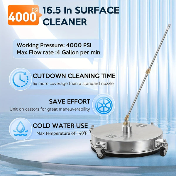 Planet Gates 41.91cm Surface Cleaner + Accessories 1pc, High Pressure Cleaning Machine Surface Cleaner, 41.91cm Stainless Steel Floor Washer, 1/4-inch Quick Connect