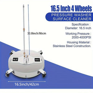 Planet Gates 41.91cm Surface Cleaner + Accessories 1pc, High Pressure Cleaning Machine Surface Cleaner, 41.91cm Stainless Steel Floor Washer, 1/4-inch Quick Connect