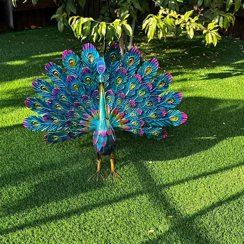 Planet Gates 42*15*32cm 1pc Peacock Statue Decor Metal Peacock Outdoor Statue, Backyard Decor 3D Garden Peacock Yard Art, Beautiful Peacock Statue Decor, For Outdoor Outside Porch Patio Blue Bird Lawn Ornaments