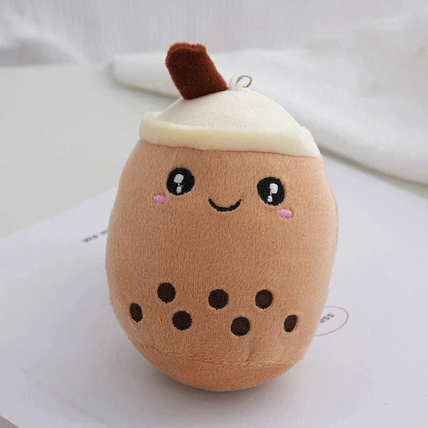 Planet Gates 422967 Brown 12cm Cute Fruit Milk Bubble Tea Plush Pillow Kawaii Soft Stuffed Plushies Toy with Suction Tube Keychain Backpack Pendant Toys Gifts