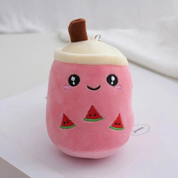 Planet Gates 422969 Pink 12cm Cute Fruit Milk Bubble Tea Plush Pillow Kawaii Soft Stuffed Plushies Toy with Suction Tube Keychain Backpack Pendant Toys Gifts
