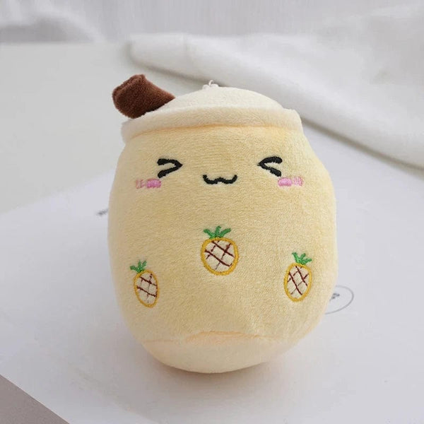 Planet Gates 422970 Yellow 12cm Cute Fruit Milk Bubble Tea Plush Pillow Kawaii Soft Stuffed Plushies Toy with Suction Tube Keychain Backpack Pendant Toys Gifts