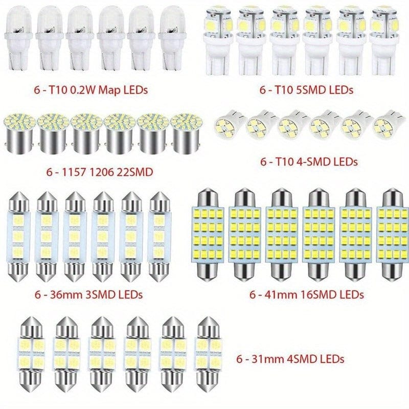 Planet Gates 42pcs 42pcs Durable Car Light Replacement Part Cars Wedge Lights T10 Car Interior Light T5 Map Dome Bulb Tail Lamp License Plate Lighting Trunk Bulbs