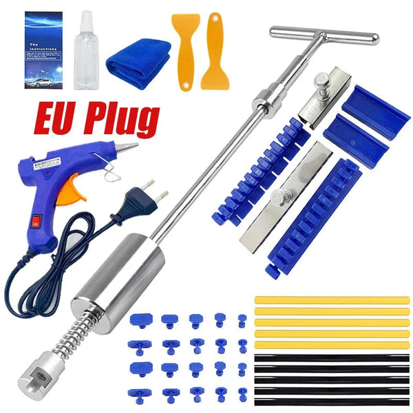 Planet Gates 43 Pcs Set (EU Plug) Car Body Dent Repair Tool Kit with Slide Hammer T-bar Dent Puller Suction Cup Mechanic for Automobile Hail Dent Remover