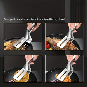 Planet Gates 430 Stainless Steel Frying Tong 1pc, Stainless Steel Fish Spatula Clip, Multi-functional Barbecue Steak Clip, Outdoor Camping Picnic Hiking, Kitchen Stuff Cookware Barbecue Tool Accessories