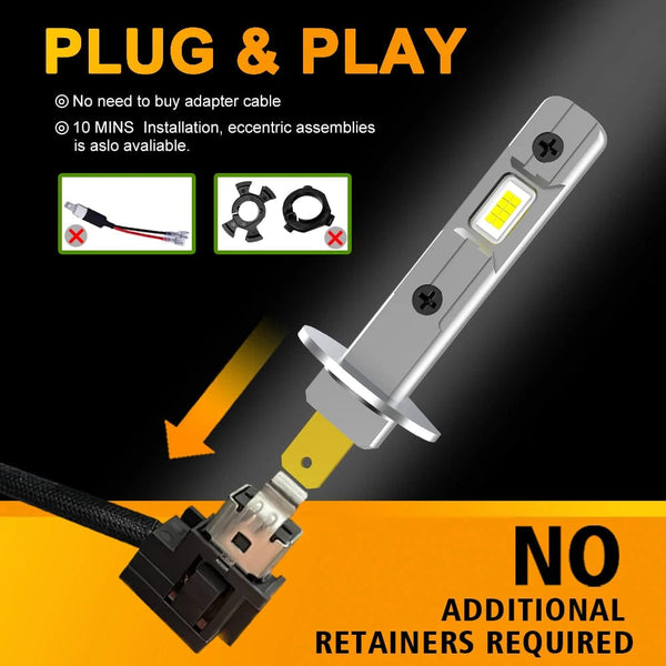 Planet Gates 4300K Warm White / H1(24V) MZGN 2Pcs 12000LM H1 LED Headlight Bulb Canbus Car Head Fog Light 6500K White 12V-24V Super bright,plug and play Fanless