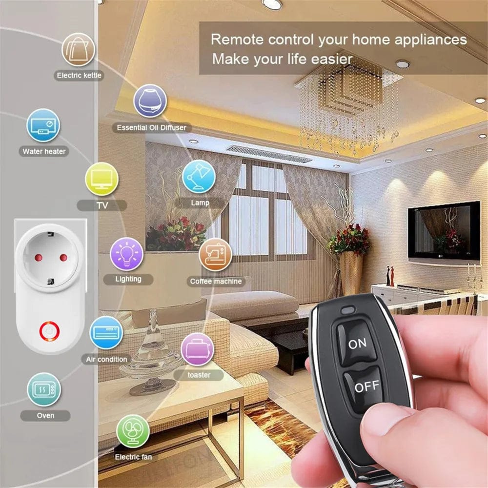 Planet Gates 433MHz RF Universal Remote Electric Smart Socket with Remote Control 220V 15A EU Plug Control for Home Appliance/Lamp/Fan