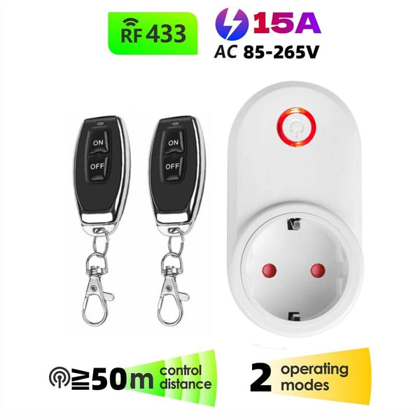 Planet Gates 433MHz RF Universal Remote Electric Smart Socket with Remote Control 220V 15A EU Plug Control for Home Appliance/Lamp/Fan
