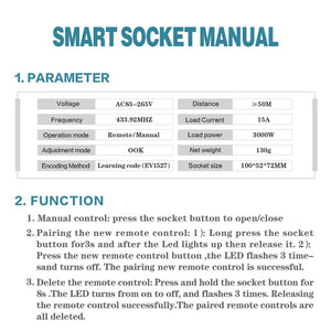 Planet Gates 433MHz RF Universal Remote Electric Smart Socket with Remote Control 220V 15A EU Plug Control for Home Appliance/Lamp/Fan