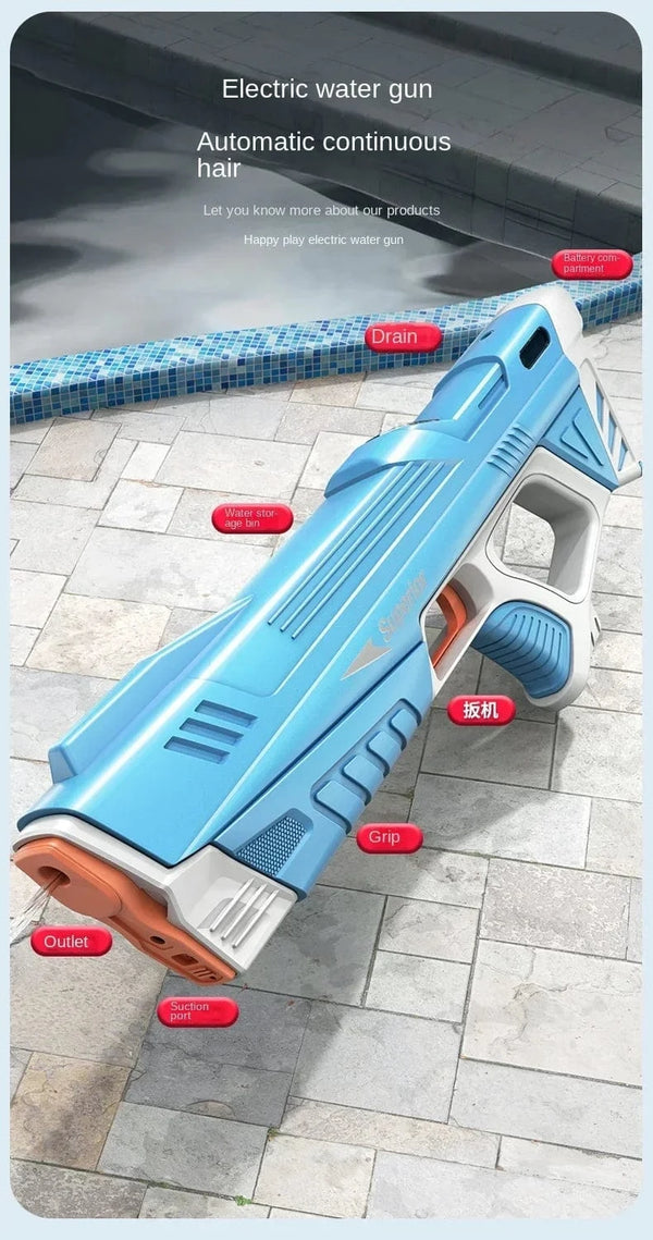 Planet Gates 43cm Full Electric Automatic Water Storage Gun Toys Portable Children Summer Beach Outdoor Fight Fantasy Toys for Boys Kids Game