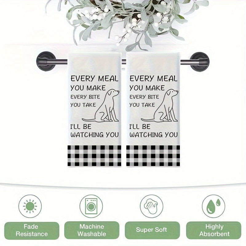 Planet Gates 45*70cm / 2 Kitchen Towels 2pcs, Hand Towels, Cute Dog Pattern Kitchen Towel, Dish Towel, Black And White Buffalo Plaid Wipe Hand Towel, Strong Absorbency, Kitchen Decorative Scouring Pad, Cleaning Stuff, Kitchen Supplies, Sweet Housewarming Gift