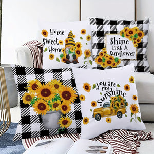 Planet Gates 45.72cmx45.72cm 4pcs Summer Sunflower English Letter Printed Throw Pillowcase, Pillow Cover For Bedroom Sofa Couch Car Home Decor, No Pillow Insert, 18*18in