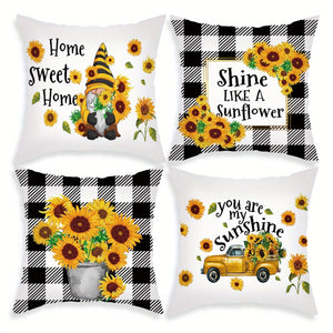 Planet Gates 45.72cmx45.72cm 4pcs Summer Sunflower English Letter Printed Throw Pillowcase, Pillow Cover For Bedroom Sofa Couch Car Home Decor, No Pillow Insert, 18*18in