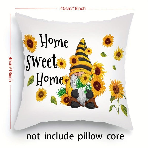 Planet Gates 45.72cmx45.72cm 4pcs Summer Sunflower English Letter Printed Throw Pillowcase, Pillow Cover For Bedroom Sofa Couch Car Home Decor, No Pillow Insert, 18*18in