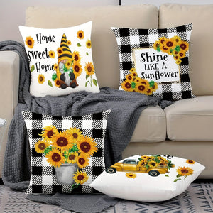 Planet Gates 45.72cmx45.72cm 4pcs Summer Sunflower English Letter Printed Throw Pillowcase, Pillow Cover For Bedroom Sofa Couch Car Home Decor, No Pillow Insert, 18*18in