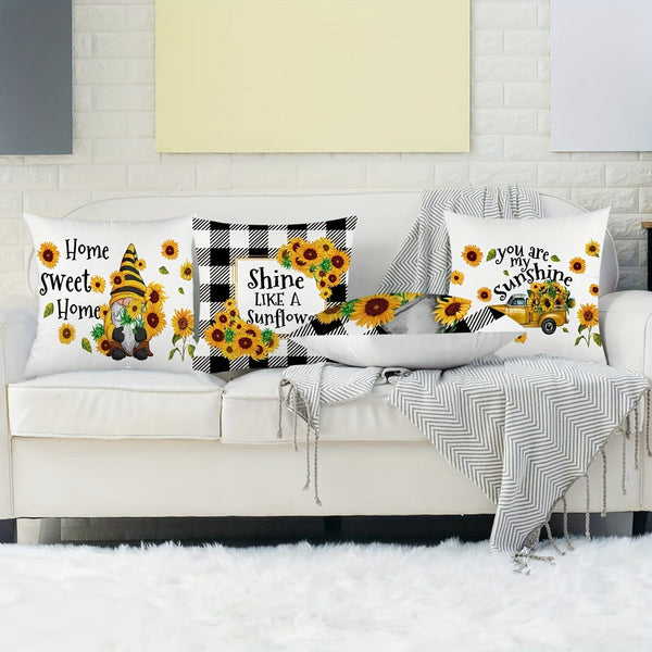 Planet Gates 45.72cmx45.72cm 4pcs Summer Sunflower English Letter Printed Throw Pillowcase, Pillow Cover For Bedroom Sofa Couch Car Home Decor, No Pillow Insert, 18*18in