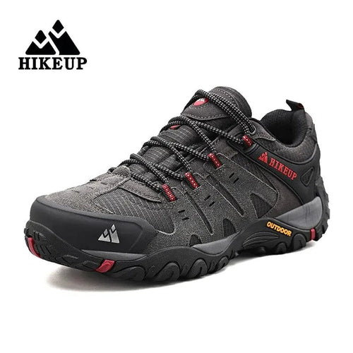 Planet Gates 45 / Grey HIKEUP Men's Hiking Shoes Suede Leather Outdoor Shoes Wear-resistant Men Trekking Walking Hunting Tactical Sneakers