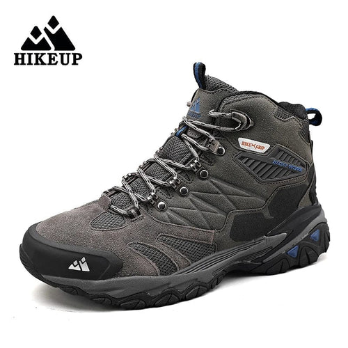 Planet Gates 45 / Grey HIKEUP Winter Boot Men Outdoor Hiking Boots Suede High Top Trekking Men Shoes Rainproof Tactical Combat Military Boots