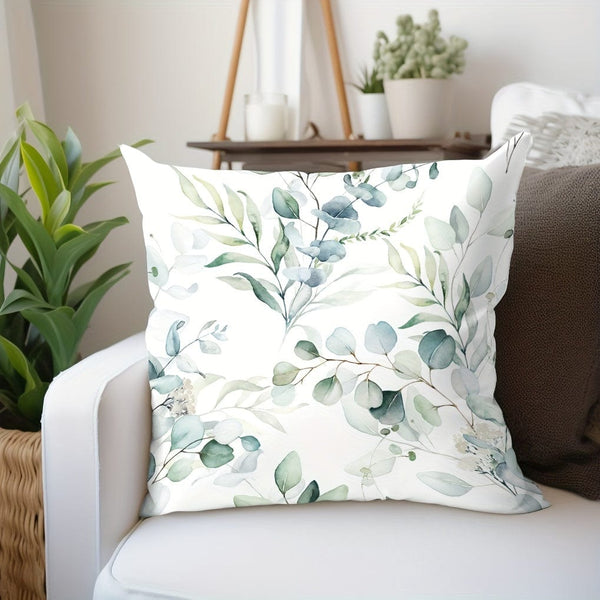 Planet Gates 450MM*450MM 1pc Soft Green Leaf Print Throw Pillow Case for Home Decor - 17.7x17.7in - Easy to Clean - Accent Pillow Cover - Pillow Insert Not Included