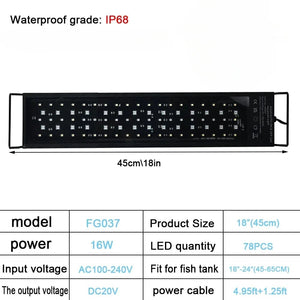 Planet Gates 45CM -16W / US PLUG / Russian Federation IP68 Waterproof Aquarium LED Light, Full Spectrum Fish Tank Lighting with Aquatic Plant Growth Lamp, 24/7 and 100V-240V, 30-60cm