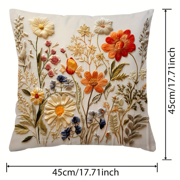 Planet Gates 45cm*45cm 1pc, Plant Flower Pattern Polyester Cushion Cover, Pillow Cover, Room Decor, Bedroom Decor, Sofa Decor, Collectible Buildings Accessories (Cushion Is Not Included)