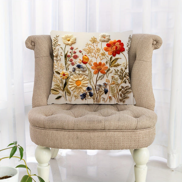 Planet Gates 45cm*45cm 1pc, Plant Flower Pattern Polyester Cushion Cover, Pillow Cover, Room Decor, Bedroom Decor, Sofa Decor, Collectible Buildings Accessories (Cushion Is Not Included)