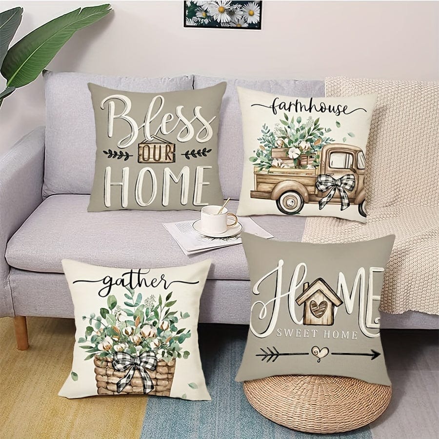 Planet Gates 45cm*45cm 4pcs/set Rustic Polyester Throw Pillow Case, Botanical Square Cushion Case, Decorative Pillow Cover For Outdoor Living Room Bedroom Couch Sofa, Home Decor Room Decor Party Decor Single-Sided Printed No Pillow Core