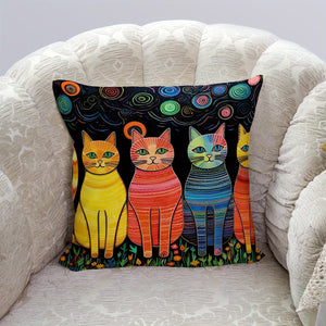 Planet Gates 45cm*45cm / 80g 1pc Cats Flannel Pillowcase For Household Sofas, Office Chairs, Pattern Printed Pillowcases, Cushions, Pillowcases, Suitable For Sofa Beds, Car Living Rooms, Home Decoration Room Decoration, No Pillow Core, 44.96 * 44.96 Cm