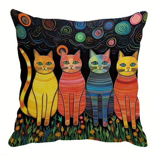 Planet Gates 45cm*45cm / 80g 1pc Cats Flannel Pillowcase For Household Sofas, Office Chairs, Pattern Printed Pillowcases, Cushions, Pillowcases, Suitable For Sofa Beds, Car Living Rooms, Home Decoration Room Decoration, No Pillow Core, 44.96 * 44.96 Cm
