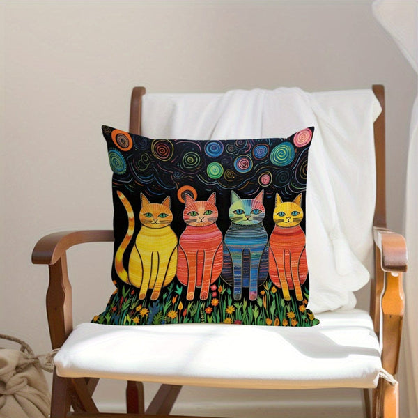 Planet Gates 45cm*45cm / 80g 1pc Cats Flannel Pillowcase For Household Sofas, Office Chairs, Pattern Printed Pillowcases, Cushions, Pillowcases, Suitable For Sofa Beds, Car Living Rooms, Home Decoration Room Decoration, No Pillow Core, 44.96 * 44.96 Cm