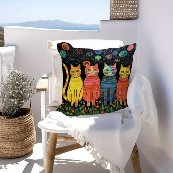 Planet Gates 45cm*45cm / 80g 1pc Cats Flannel Pillowcase For Household Sofas, Office Chairs, Pattern Printed Pillowcases, Cushions, Pillowcases, Suitable For Sofa Beds, Car Living Rooms, Home Decoration Room Decoration, No Pillow Core, 44.96 * 44.96 Cm