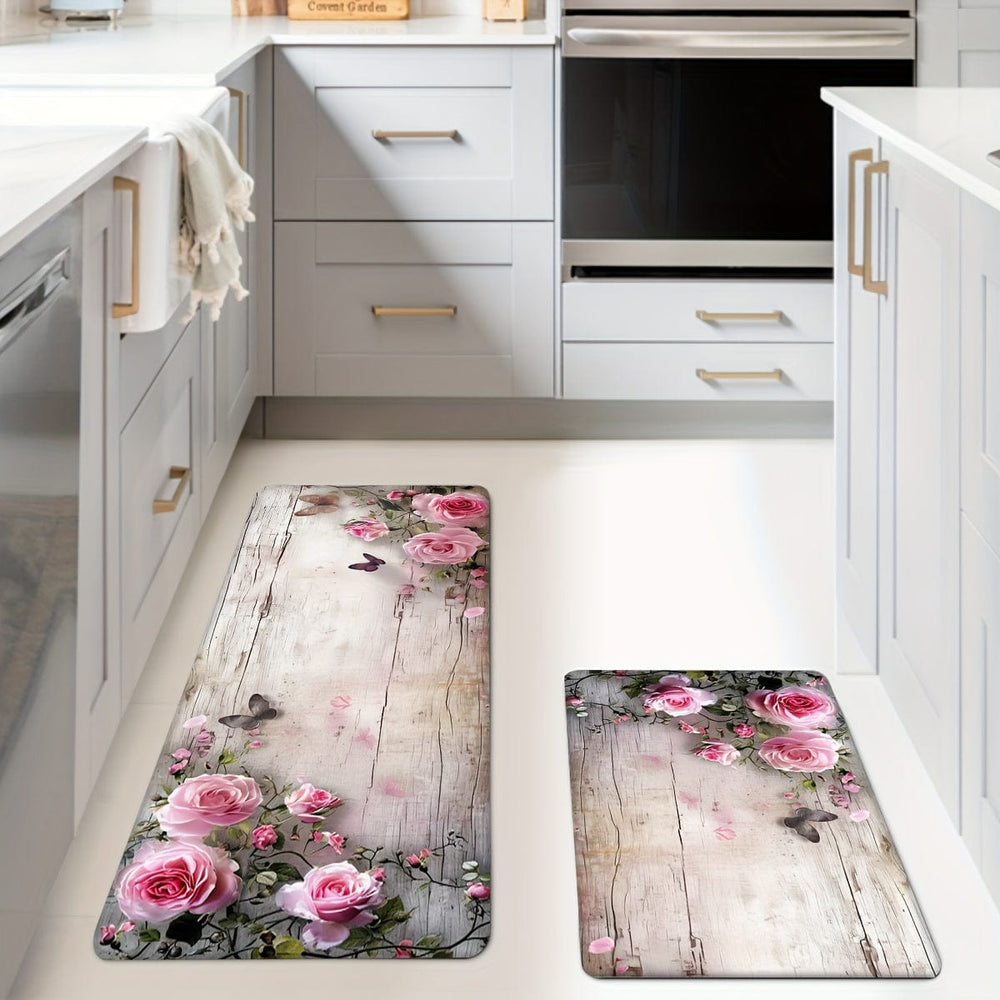 Planet Gates 45cm*75cm+45cm*120cm 1/2pcs, Carpet, Kitchen Mat, Flower Floor Mat, Kitchen Runner Rug, Durable Bathroom Pads, Non-slip Washable Blanket For Kitchen Living Room Bedroom Coffee Table Sink Laundry Room, Door Mat, Kitchen Floor Mat