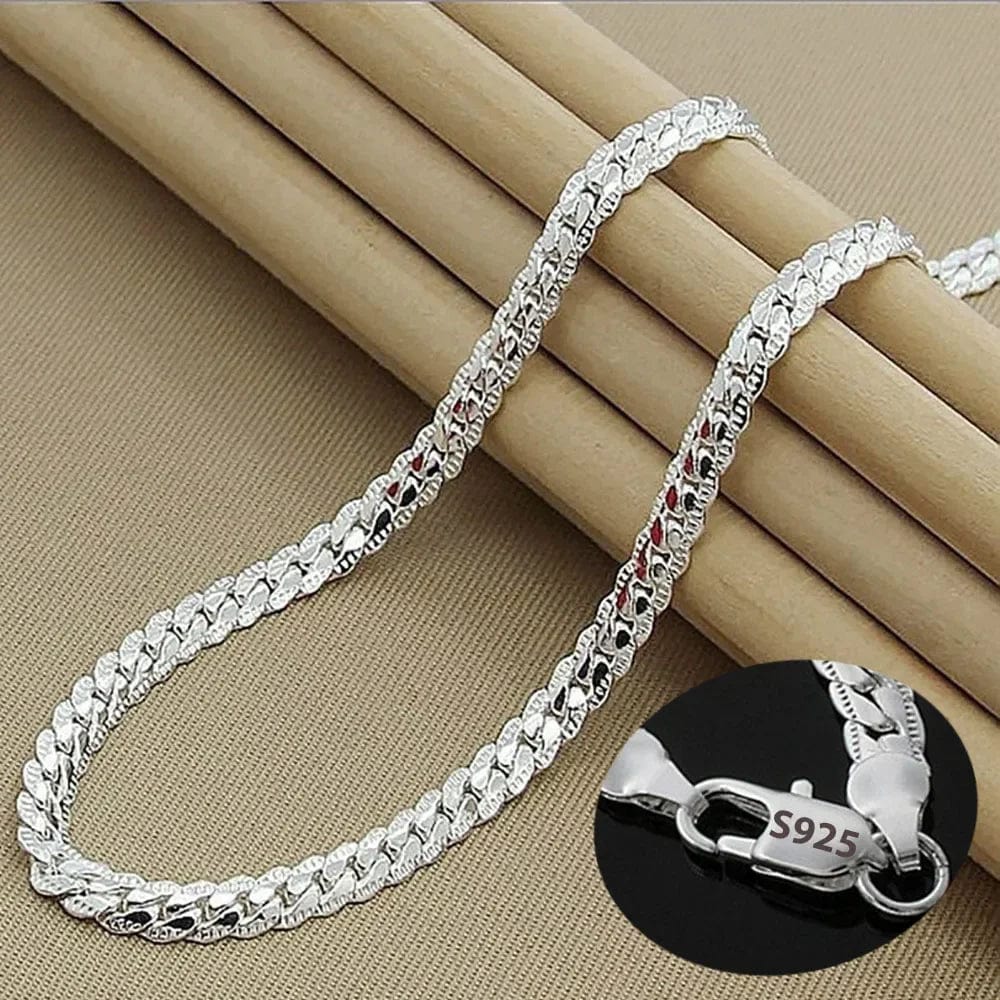 Planet Gates 45cm Nice 925 Sterling Silver 6MM Full Sideways Chain Necklace For Women Men Fashion Jewelry Sets Wedding Gift