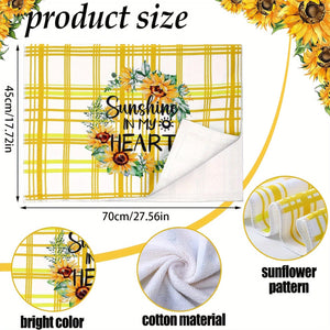Planet Gates 45×70cm 6pcs, Hand Towels, Sunflower Kitchen Dish Towels Set, Yellow And White Buffalo Plaid Sunaflower Pattern Scouring Pad, Dishcloths For Summer Farmhouse Bathroom, Kitchen Supplies, Room Decor