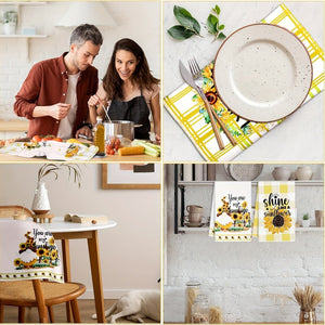 Planet Gates 45×70cm 6pcs, Hand Towels, Sunflower Kitchen Dish Towels Set, Yellow And White Buffalo Plaid Sunaflower Pattern Scouring Pad, Dishcloths For Summer Farmhouse Bathroom, Kitchen Supplies, Room Decor