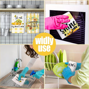 Planet Gates 45×70cm 6pcs, Hand Towels, Sunflower Kitchen Dish Towels Set, Yellow And White Buffalo Plaid Sunaflower Pattern Scouring Pad, Dishcloths For Summer Farmhouse Bathroom, Kitchen Supplies, Room Decor