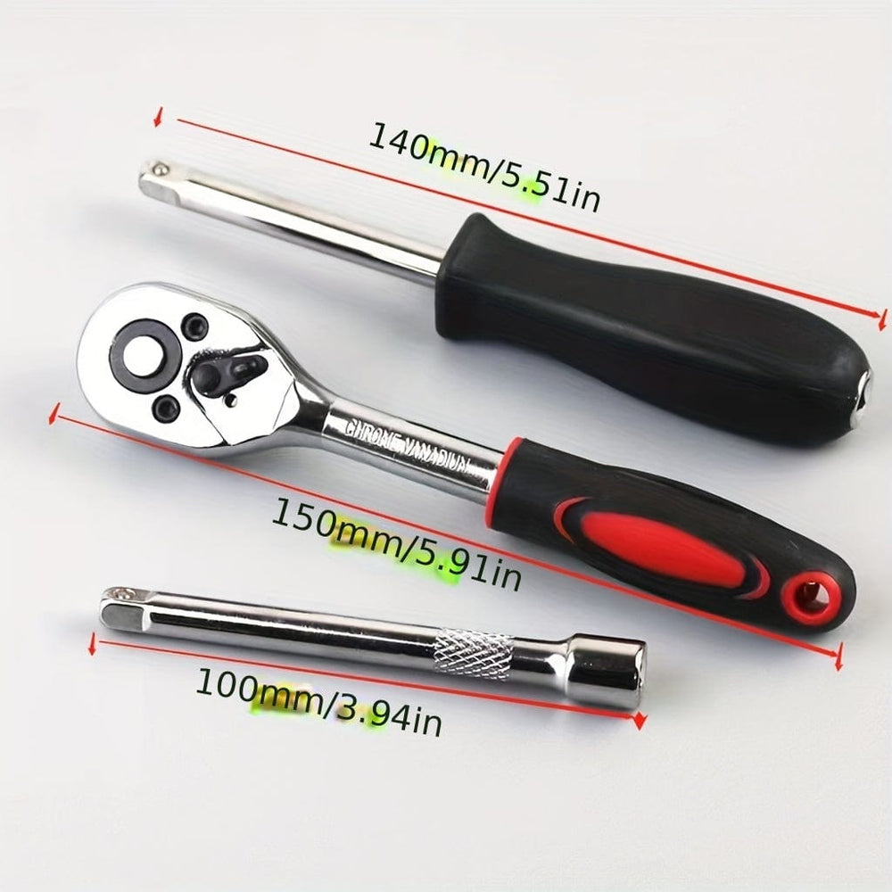 Planet Gates Red 46-piece Automotive Repair Tool Set Multifunctional Car Repair Tool Box Ratchet Wrench Sleeve Combination Set Pipe Tool